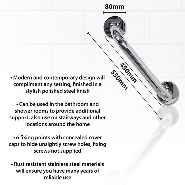 Barre d'appui - Aidapt VY471P - en acier inoxydable au fini poli - 450mm