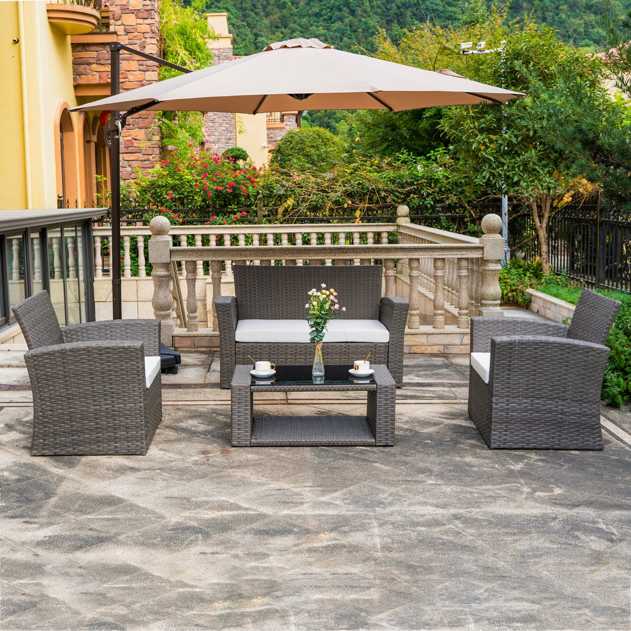 Grandview Outdoor 4-piece Grey Wicker Conversation Set