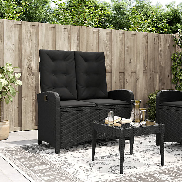 Banc inclinable de jardin avec coussins noir résine tressée vidaXL