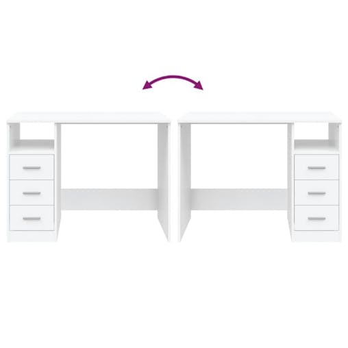 NNEVL Desk with Drawers White 102x50x76 cm Engineered Wood