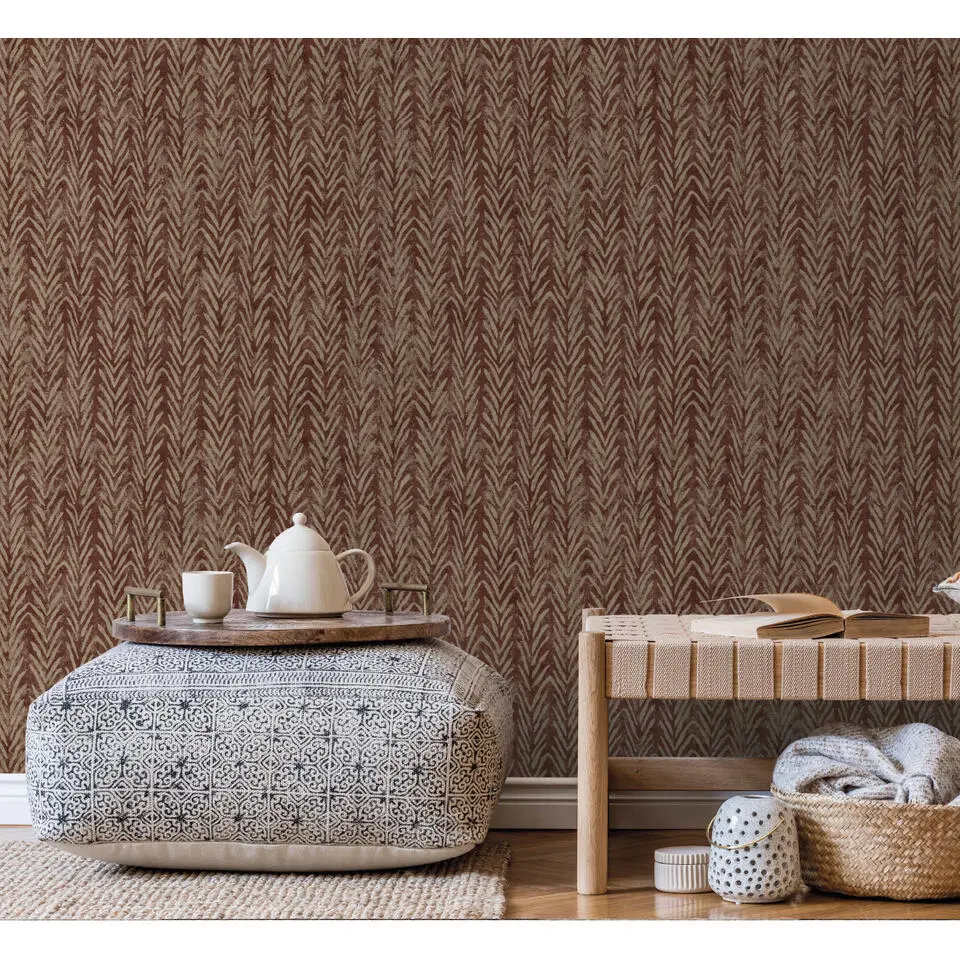 Sanders & Sanders behang zigzag motief bordeaux rood - 53 cm x 10 m