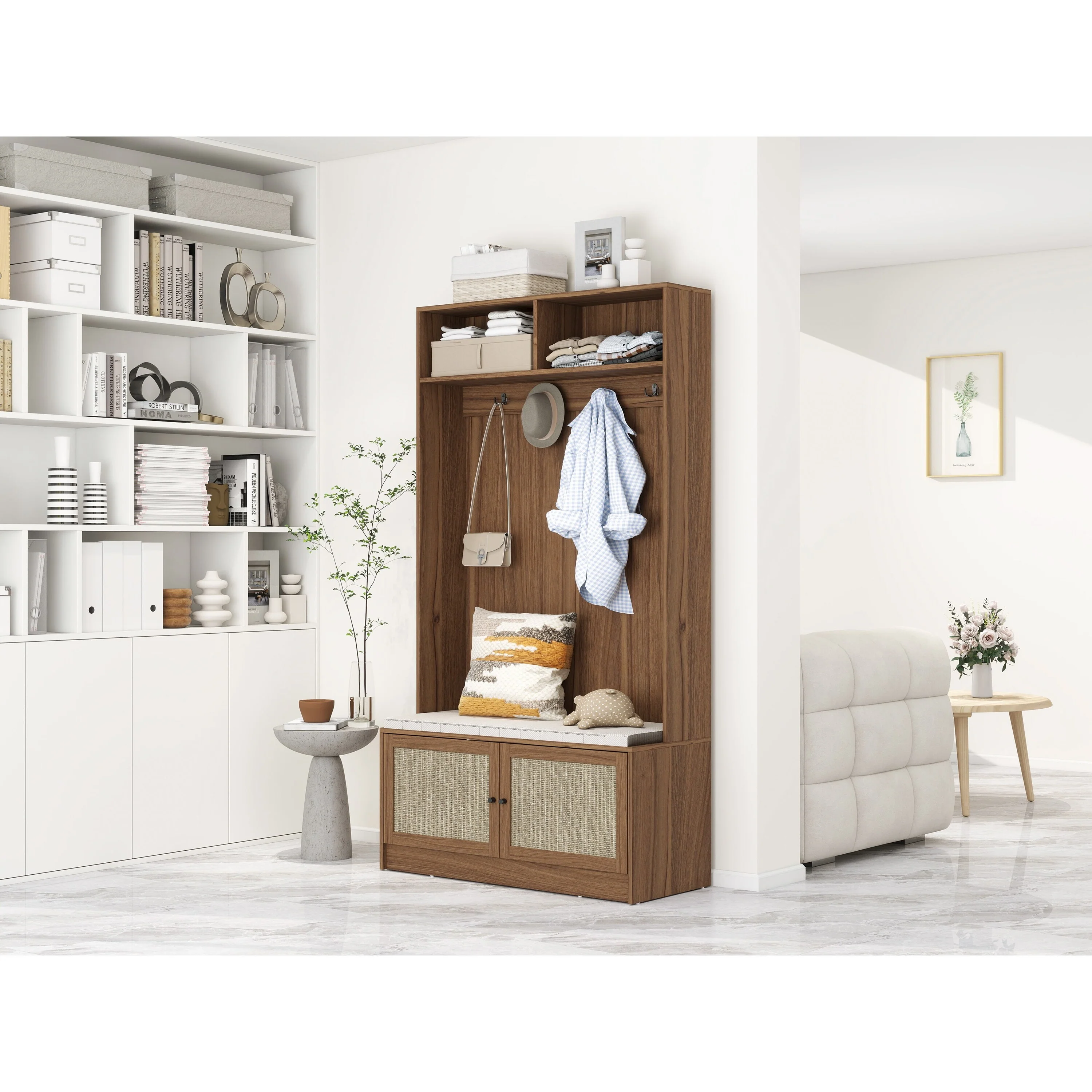 3-In-1 Hall Tree Storage Bench and Coat Rack,Suitable for Living Room, Entryway, Bedroom