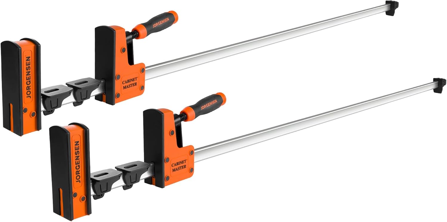 JORGENSEN 50-Inch Parallel Bar Clamp, Heavy-Duty Cabinet Master Clamp for Woodworking Glue-Up, 2200 lbs Force, Quick Release, Spreader Function, 2-Pack