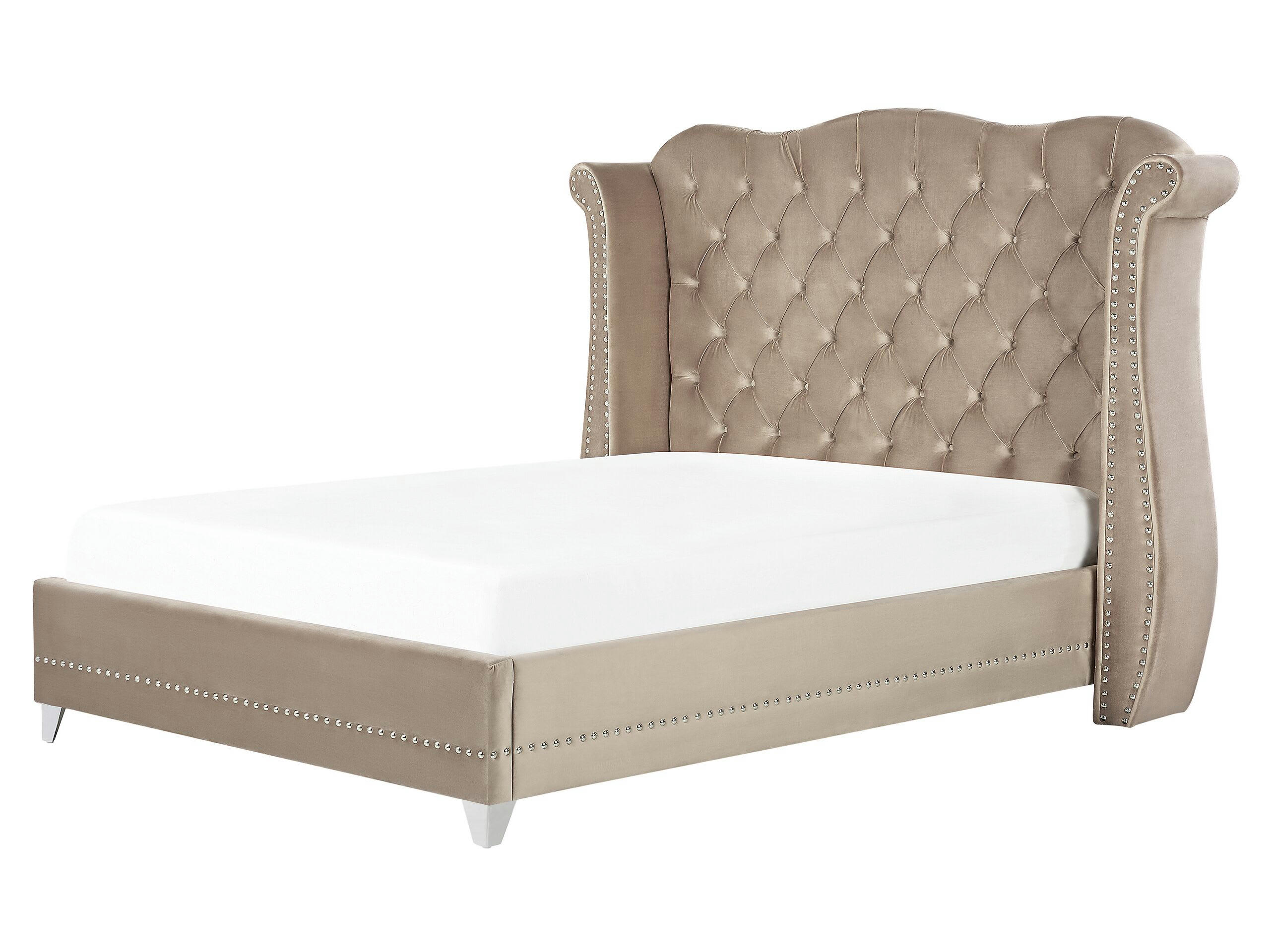 AYETTE - Lit double en tissu beige 160x200