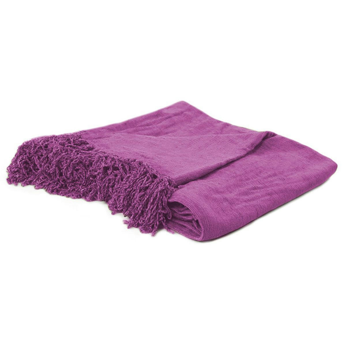 BANGALORE - Plaid à franges en viscose rose dalhia 130x150