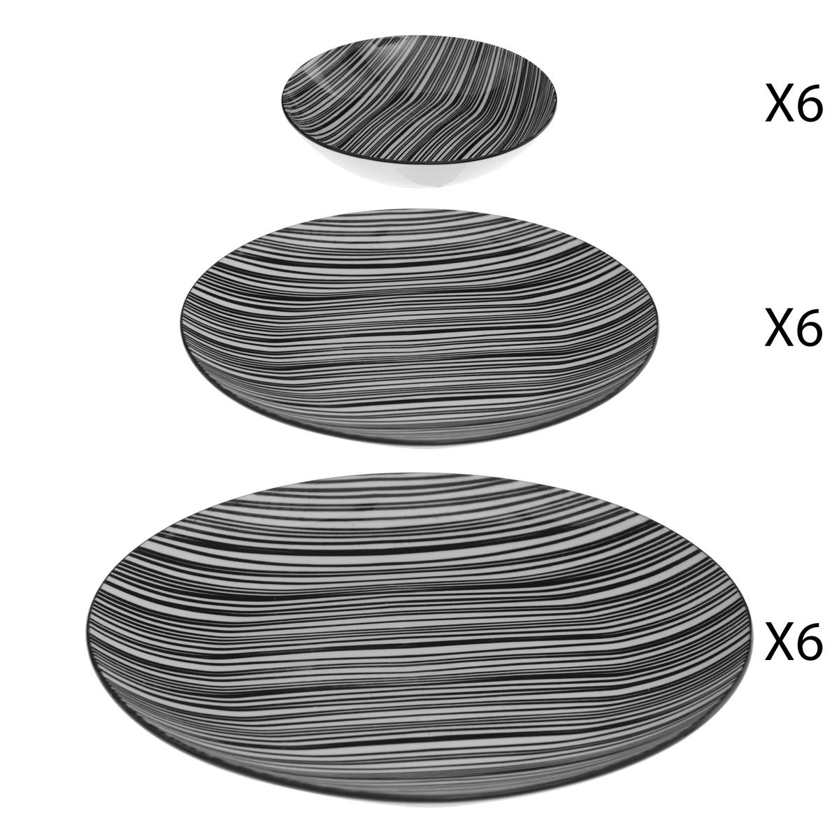 Dinnerware set "Bohemia" 18 pieces, Black & White