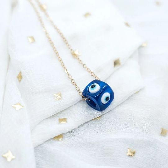 The Colourful Aura Evil Eye Dice Square Bead Minimalist Adjustable Pendant Protection Necklace