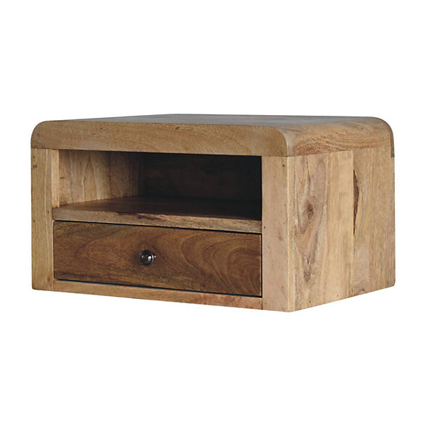 Artisan Furniture Bois massif massif table de chevet suspendue, 1 tiroir avec 1 ouvert-étagère, effet chêne, marron