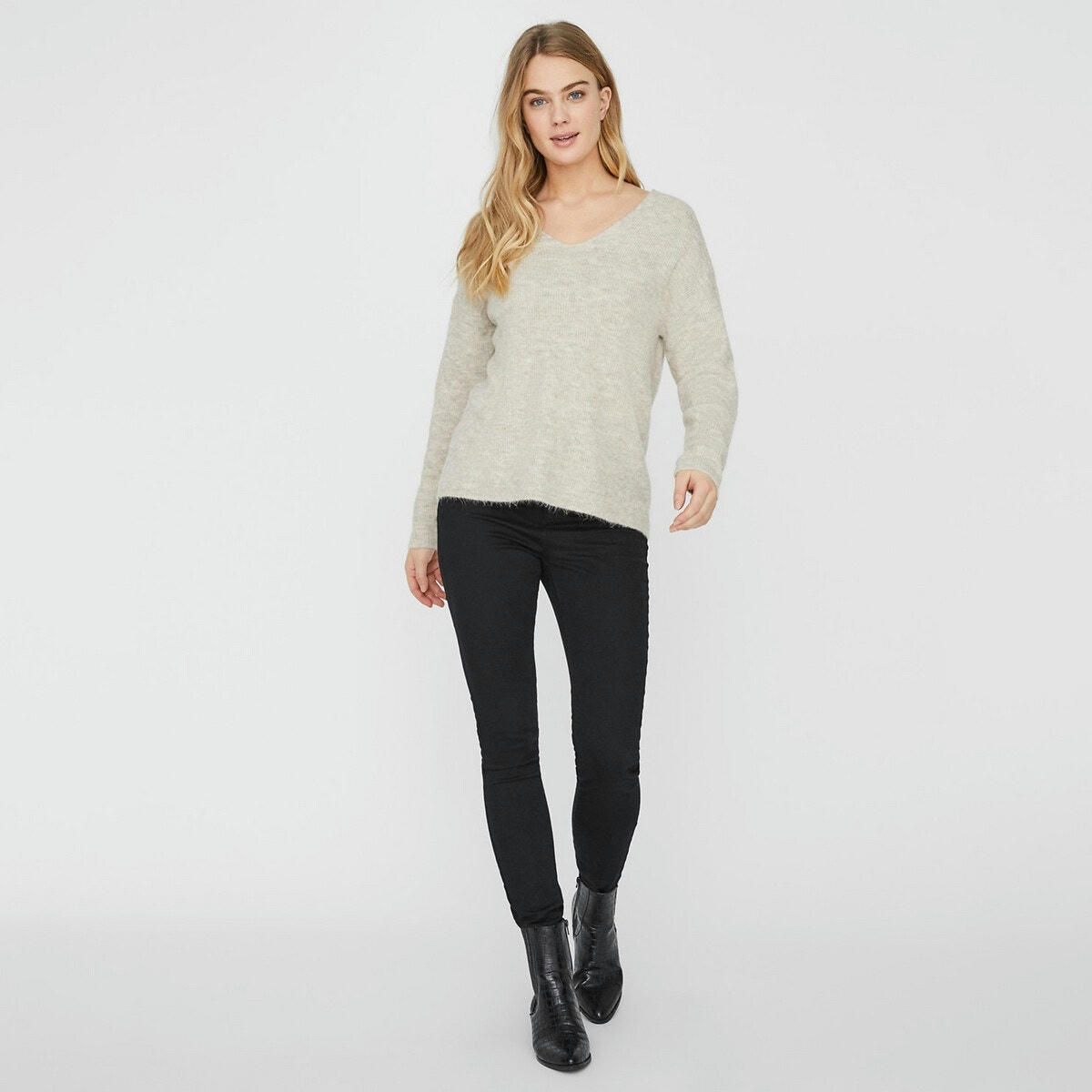 Pull col V en maille mousseuse
