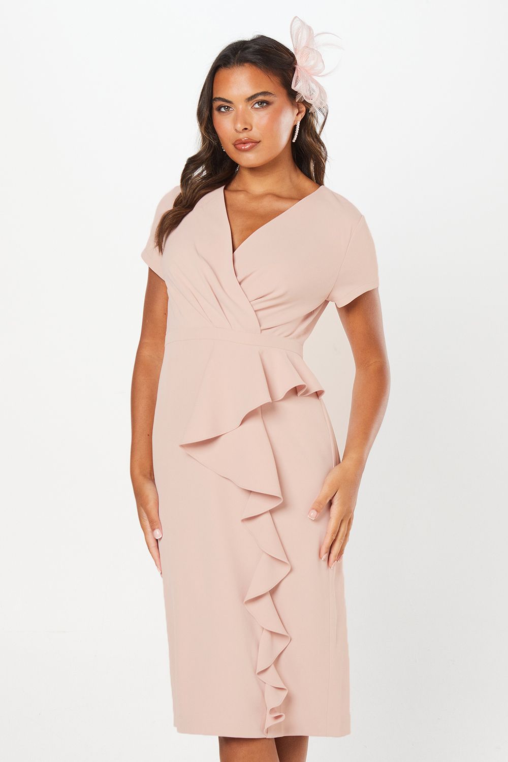 Wallis Tailored Crepe Ruffle Pencil Dress