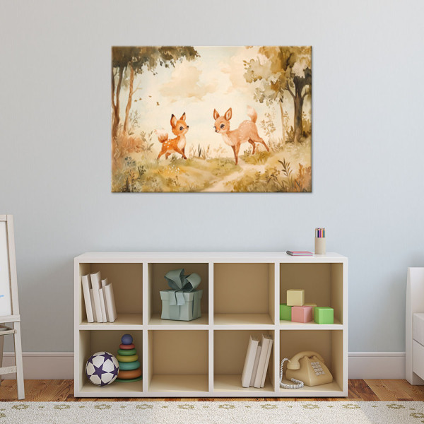 Feeby Obraz do pokoju dziecka, Sarenki Zwierzęta w lesie Beżowy 60x40