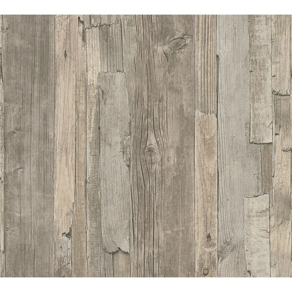 A.S. Cr&eacute;ation behang houtlook beige en bruin - 53 cm x 10.05 m