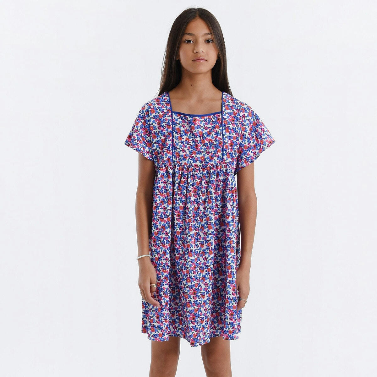Robe manches volantées, imprimé fleurs