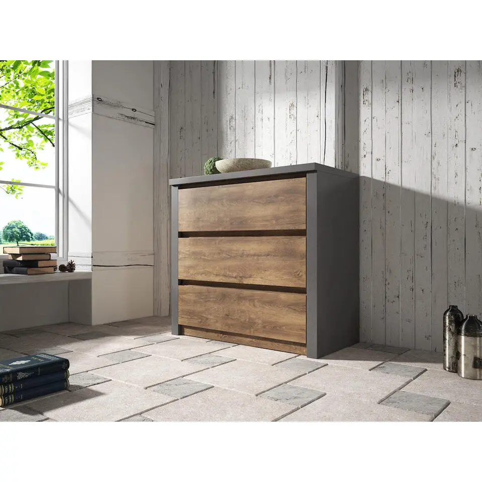 Meubella - Ladekast Monaco - Eiken - Grijs - 90 cm