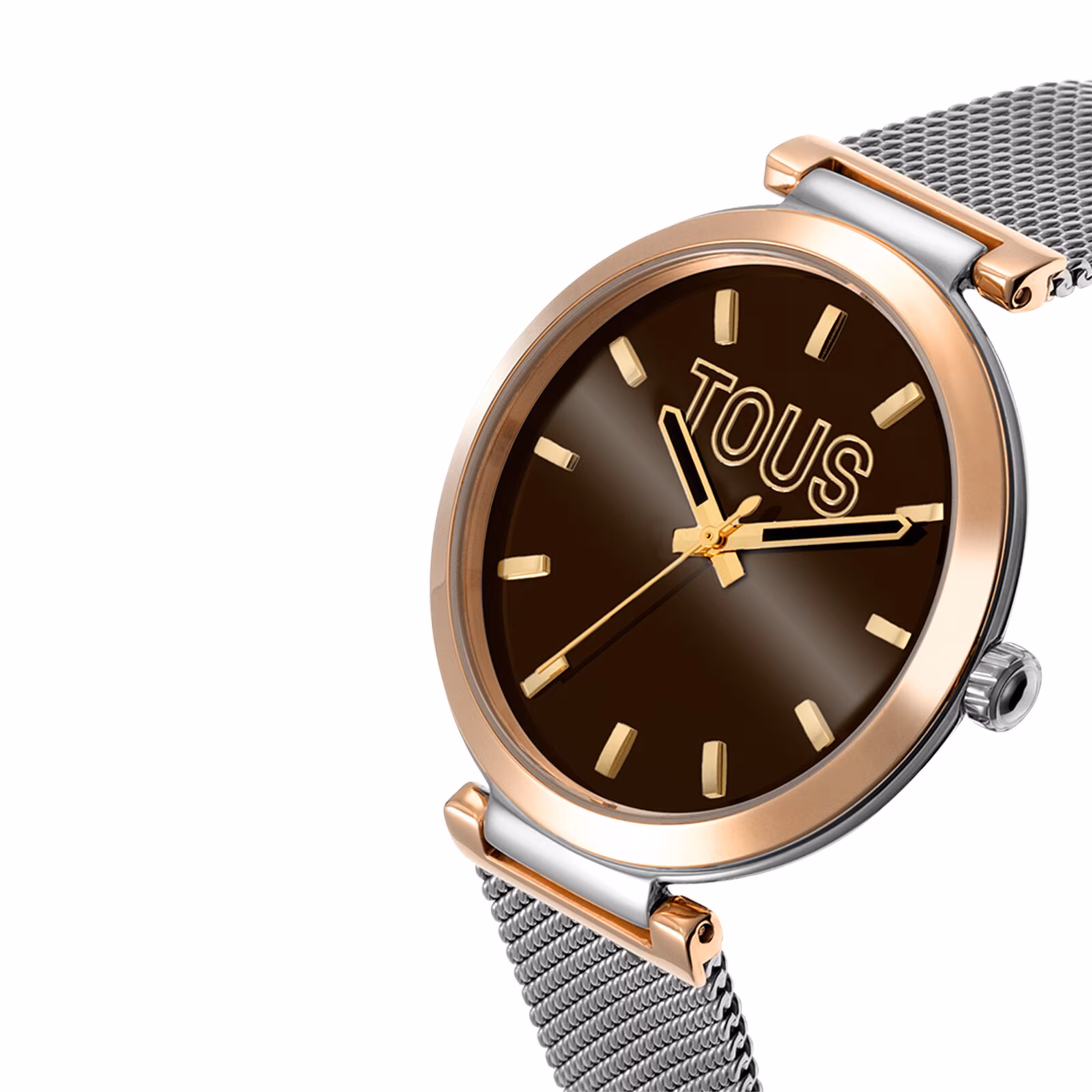 Reloj analógico con esfera marrón y brazalete de acero bicolor S-Mesh Mirror