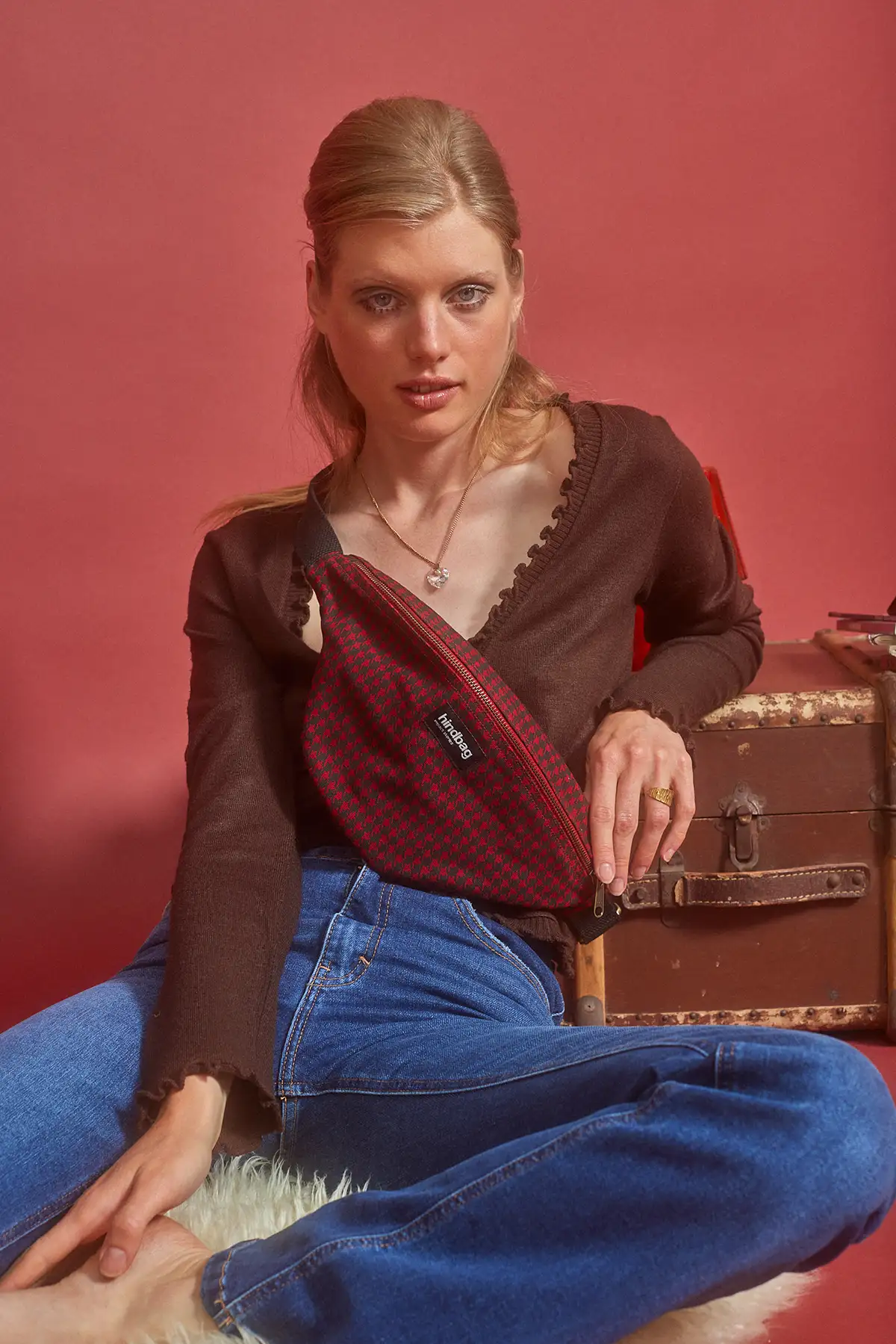 Sac banane Olivia Pied de poule Terracotta