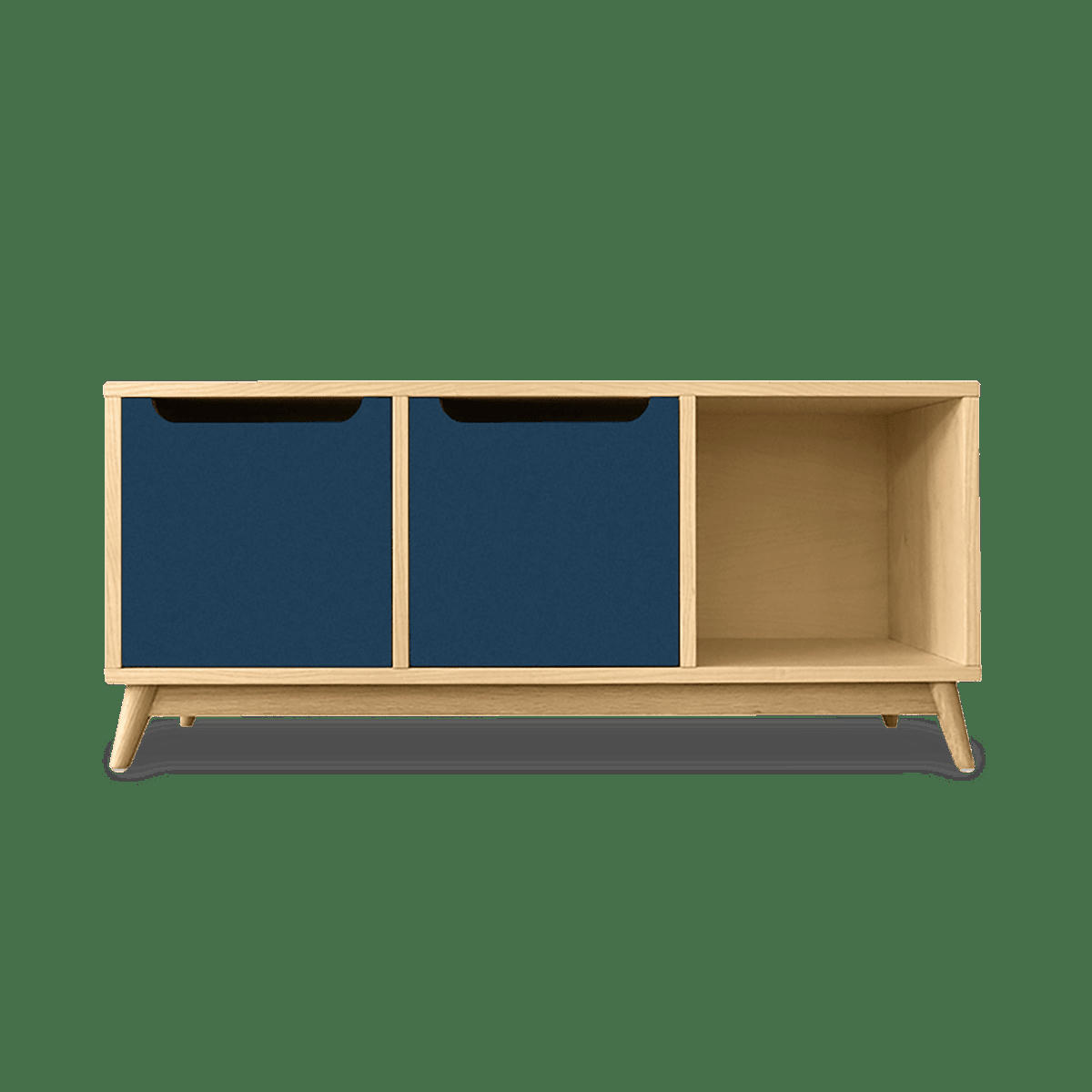 KILT - Meuble bas, 2 portes, 1 niche de rangement, chêne et bleu nuit.