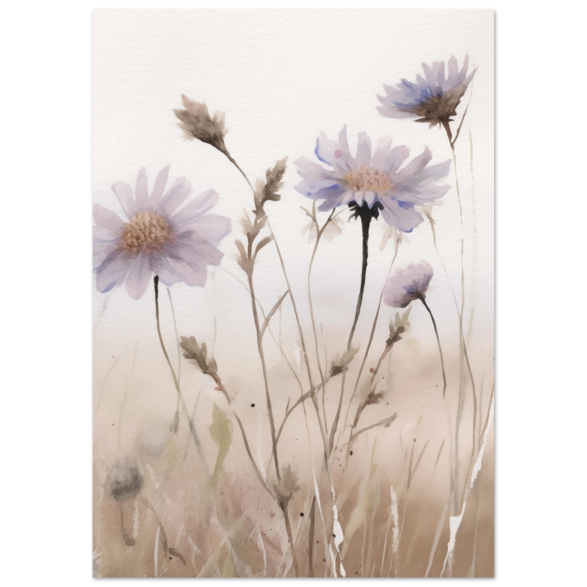 Artfulprints Poster Flower aquarel 1  - A4 21x29.7 cm - Taupe