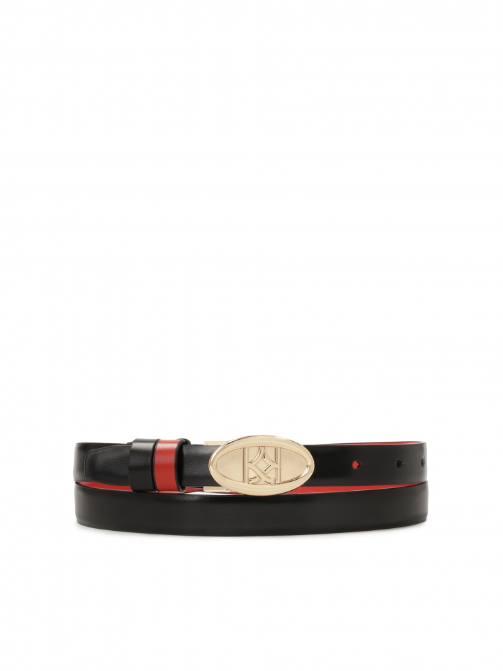 Two-tone belt with half-round buckle with monogram