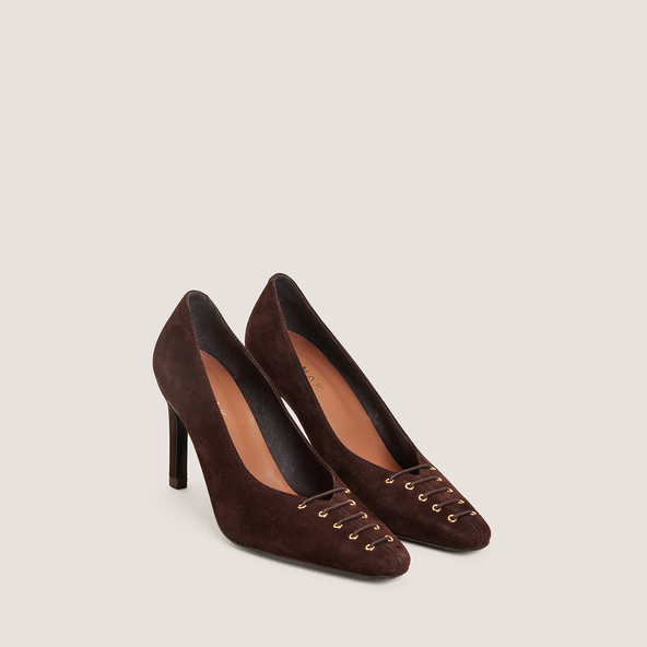 Escarpins à détail avanten velours marron | DRAPY