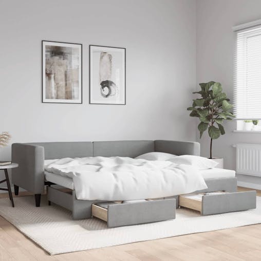 NNEVL Daybed with Trundle and Drawers Light Grey 90x190 cm Fabric