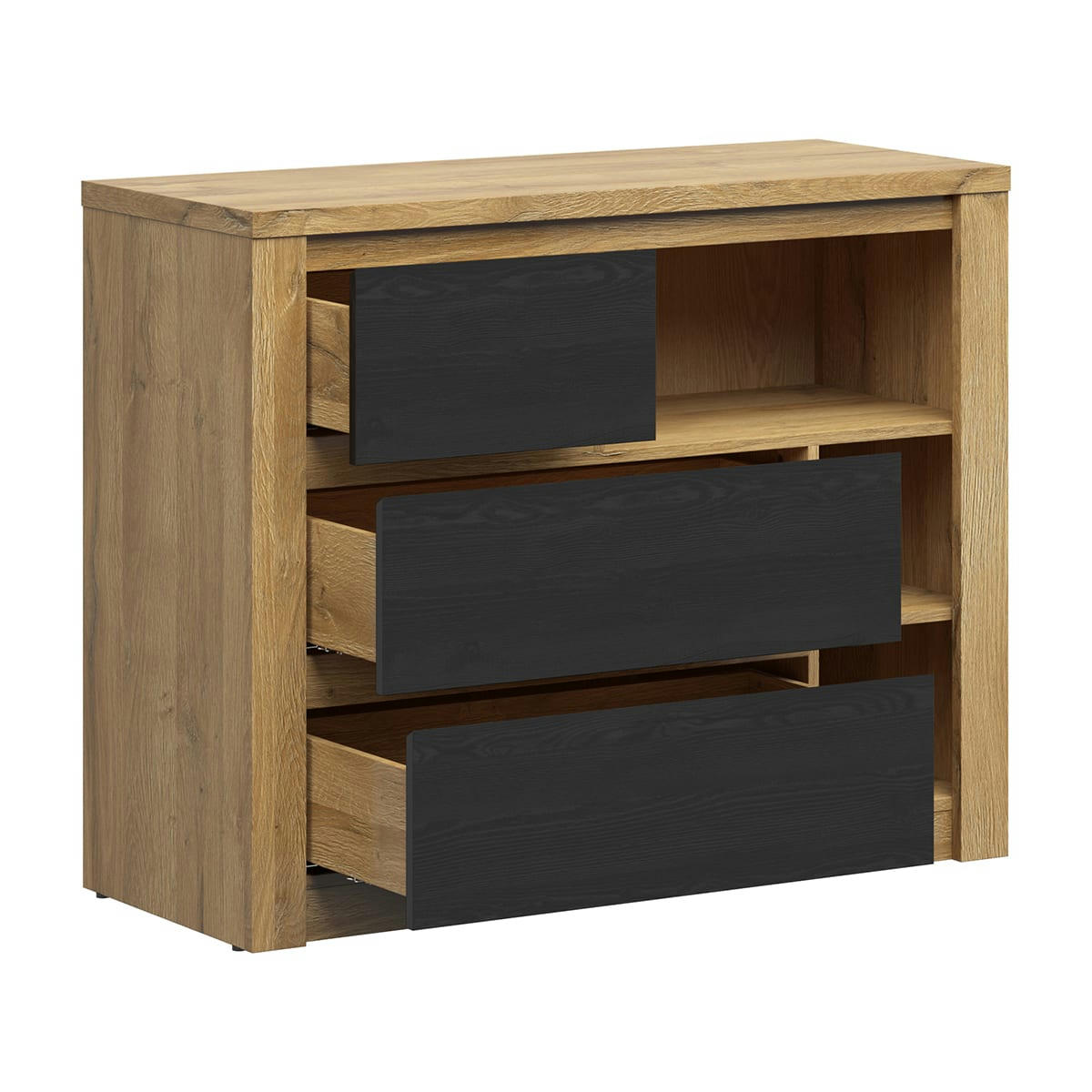 - Commode 3 tiroirs stratifiés stratifié naturel et noir