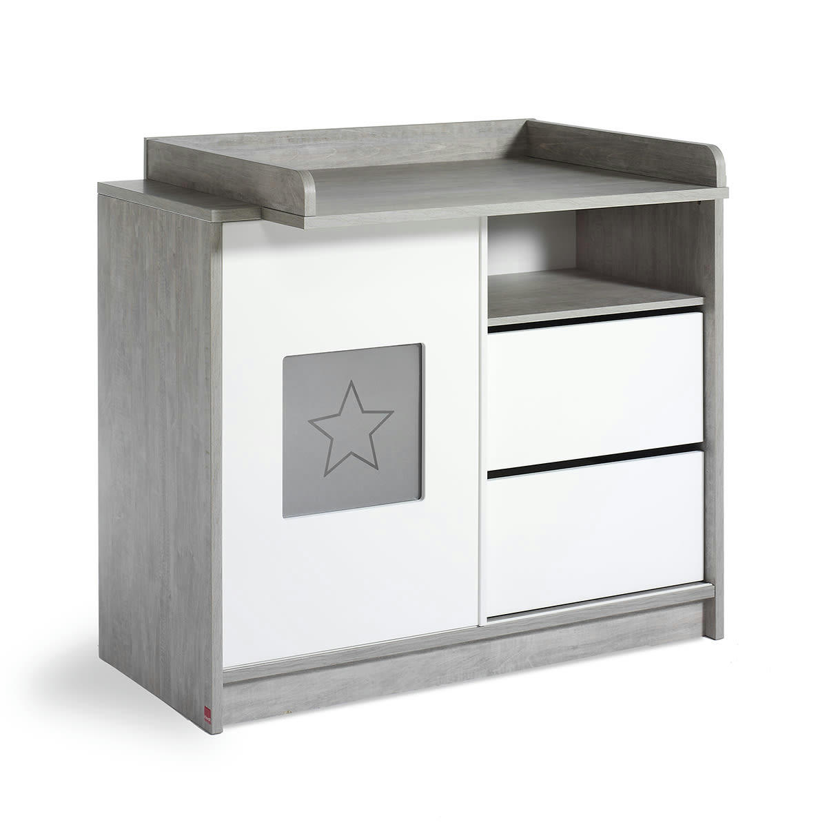 ABBY - Commode 1 porte 2 tiroirs plan blanc gris