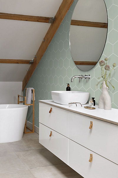 ESTAhome papier peint hexagone vert grisé et blanc 53 cm x 10.05 m