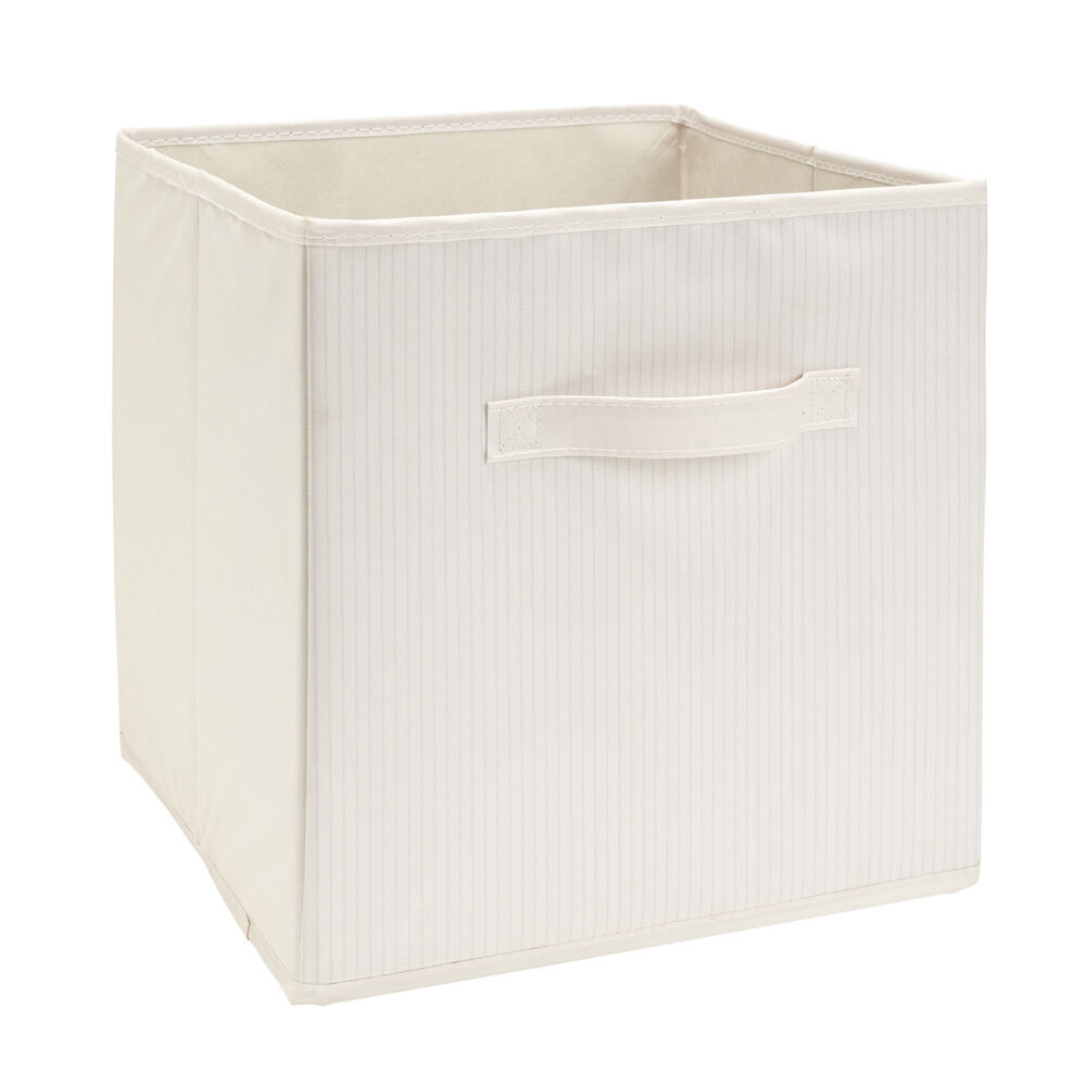 Panière de rangement Box Cube cartonnée blanche à rayures 31x31xH29cm