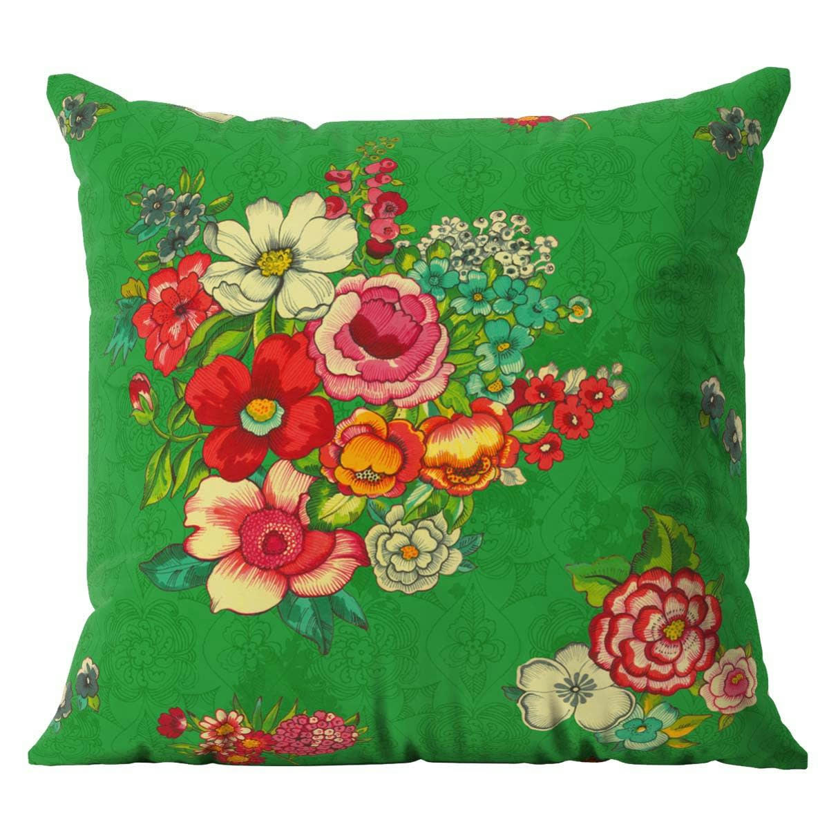 - Housse de coussin extérieur fleuri vert 60x60