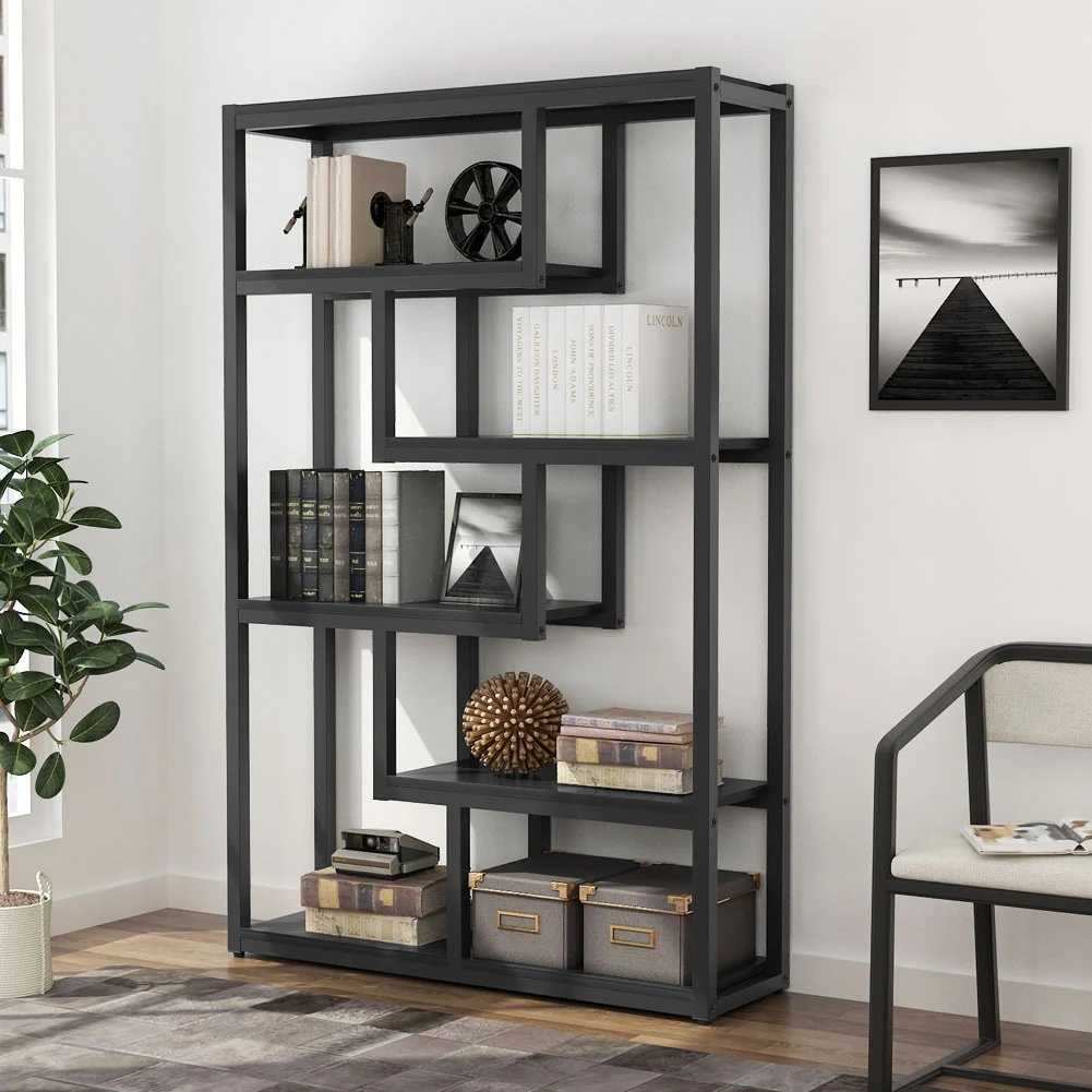 6-tier Etagere Bookshelf Bookcase with Storage and Display Shelves