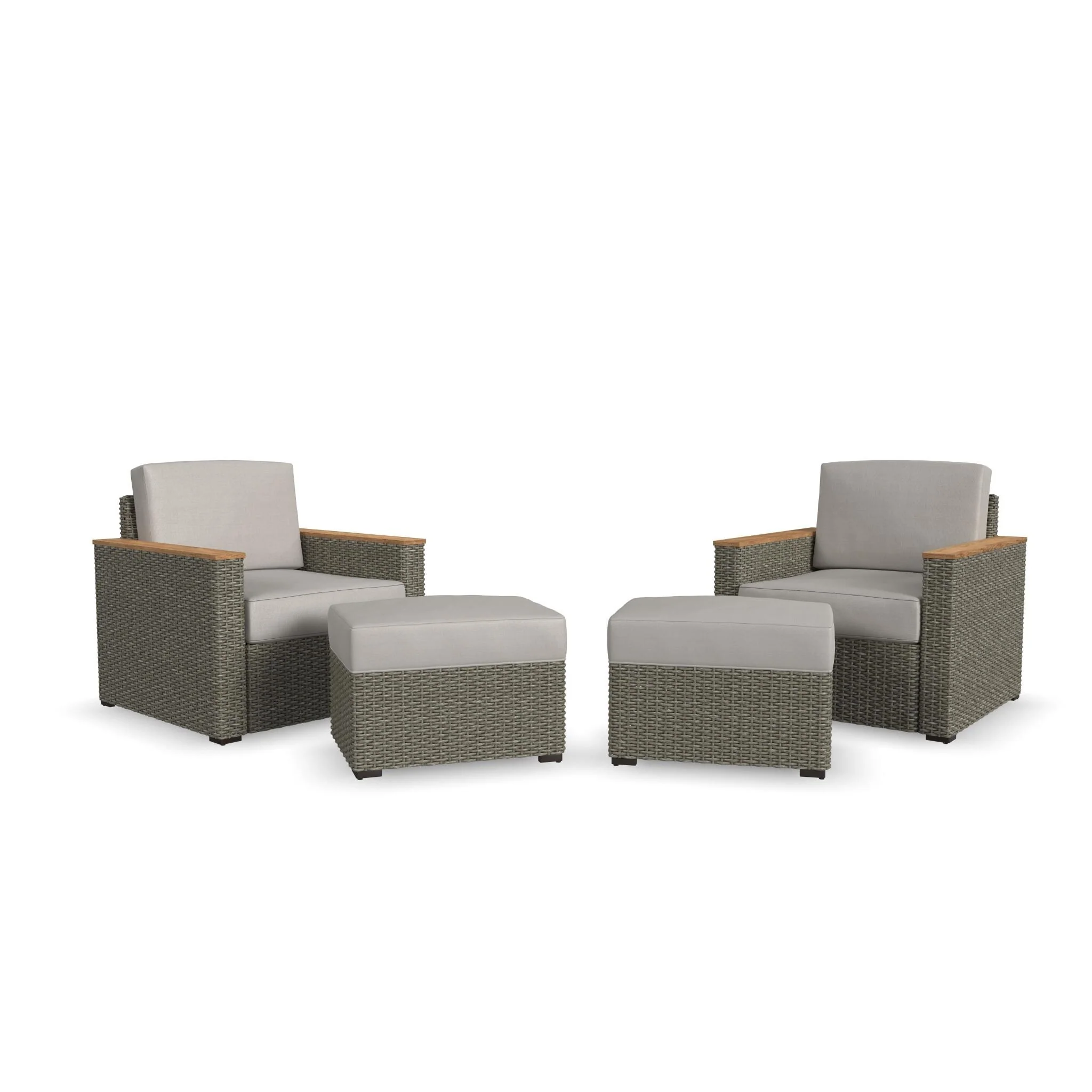 Homestyles 4-Piece Boca Raton Outdoor Arm Chair and Ottoman Set With Cushions