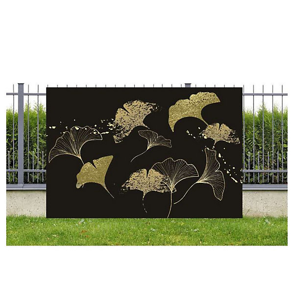 Brise vue design sur fond noir GINKGO, H.2 x L.3 m, 100% occultant, Made in France par Scenolia   kit de fixation offert
