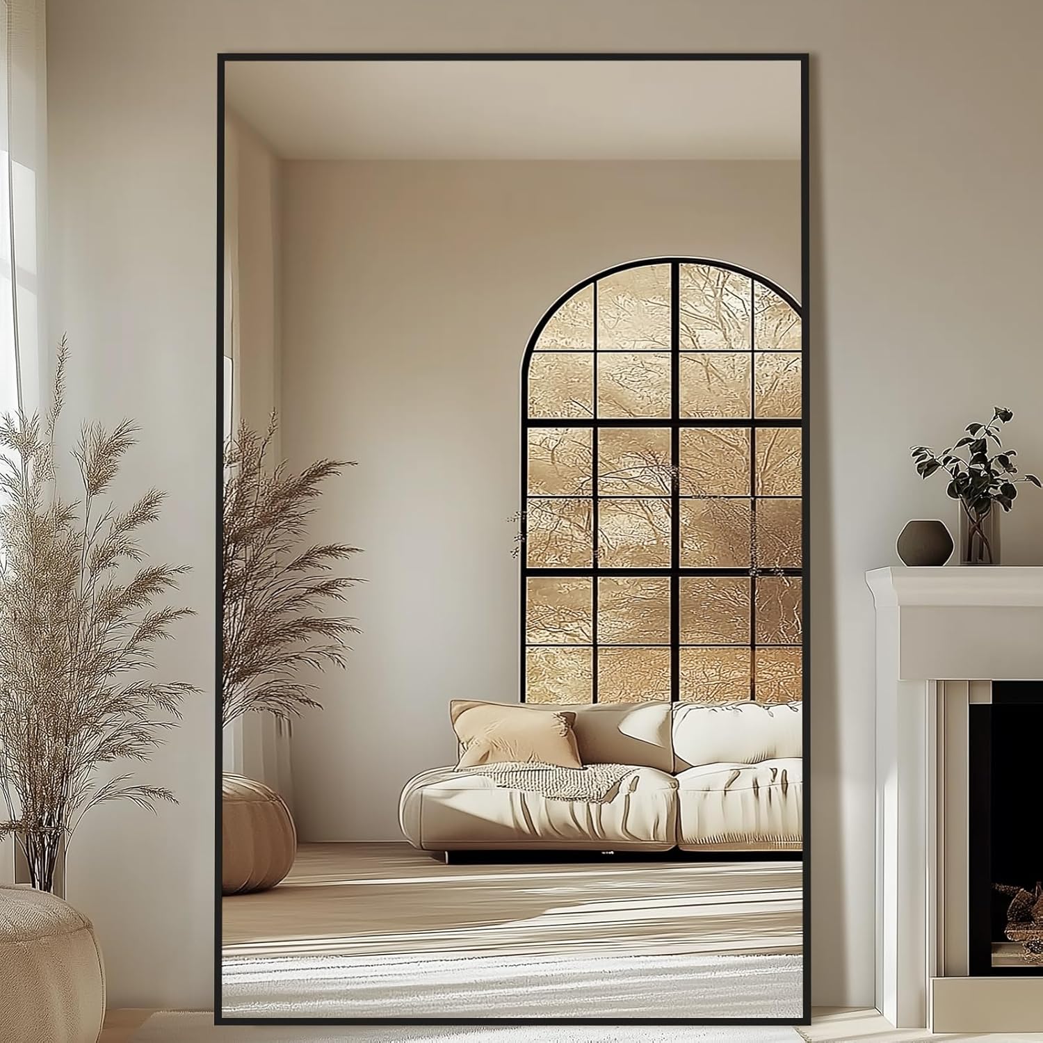 Large Mirror Full Length 72X44, Oversized Floor Mirror with Stand, Black Free Standing Mirror Full Length for Gym Bedroom Living Room, Hanging or Wall Mounted, Shatterproof Tempered Glass