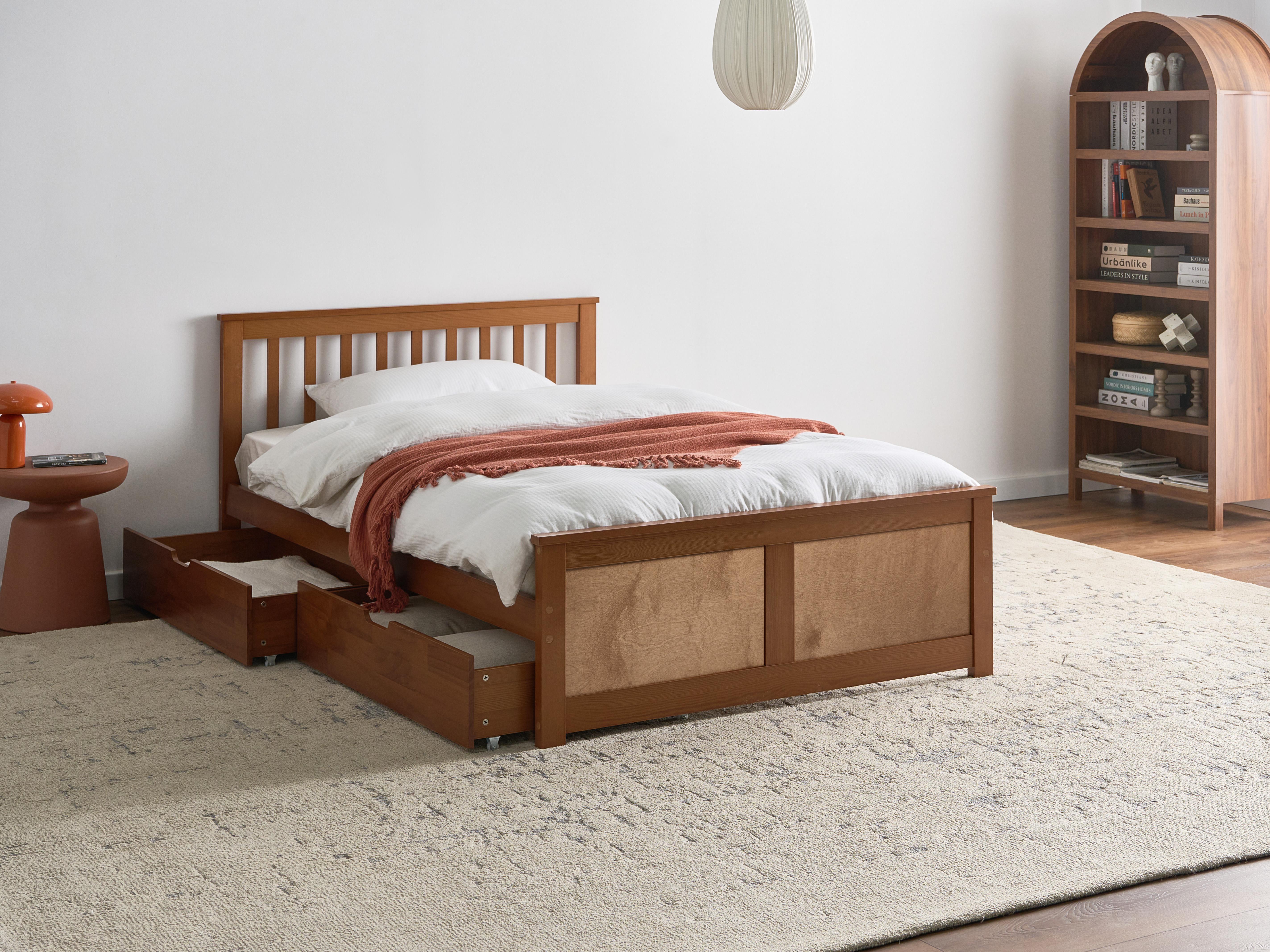 Bed with 2 Drawers Pine Wood OLENDON 120 x 200 cm (EU Small Double) Brown