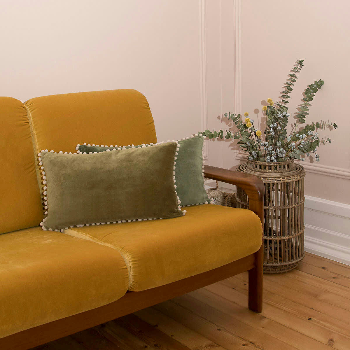 AVORIAZ - Housse de coussin velours de coton  50x30 coriandre