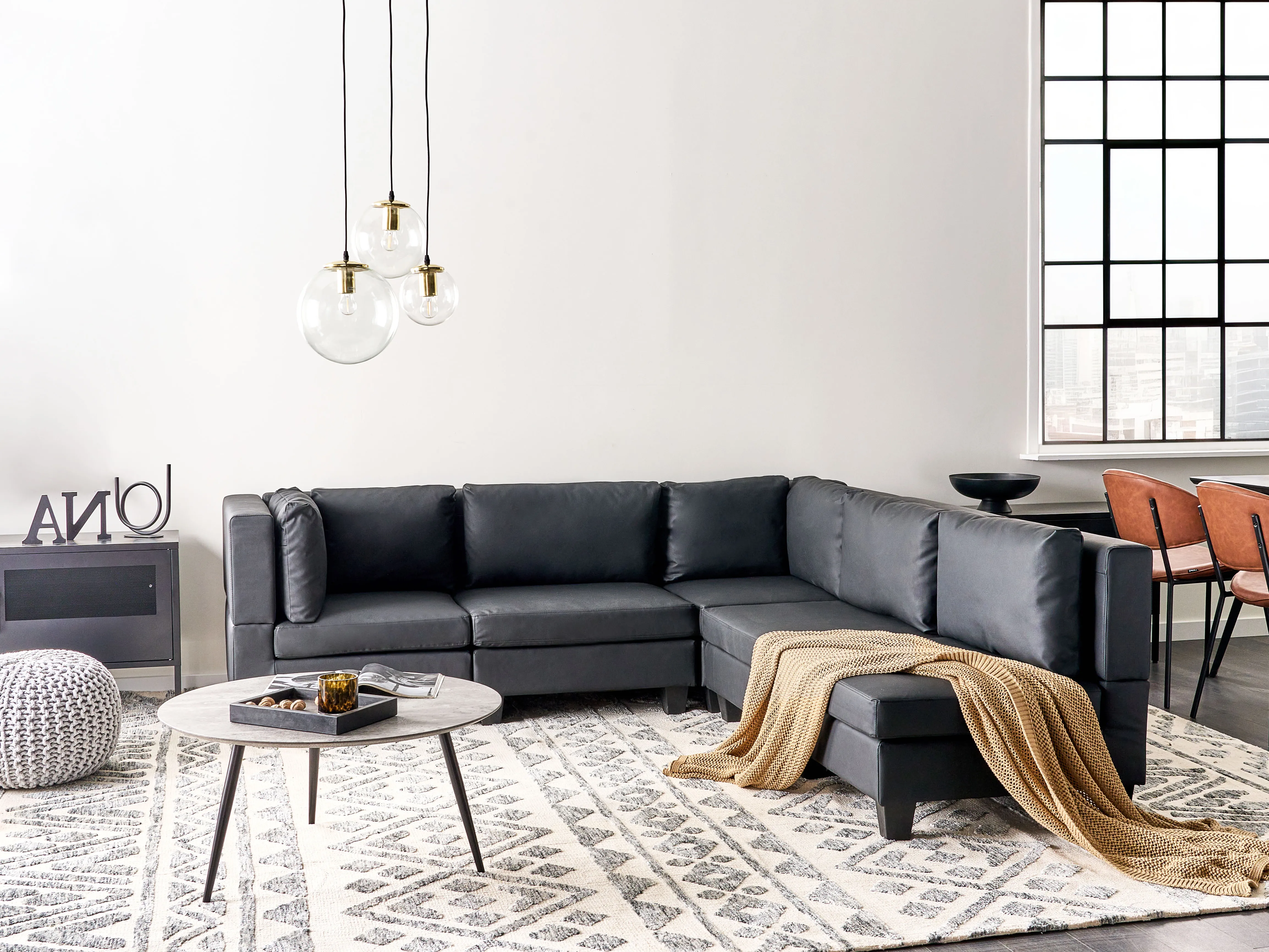Modular Corner Sofa 5 Seater UNSTAD Faux Leather Black Left Hand