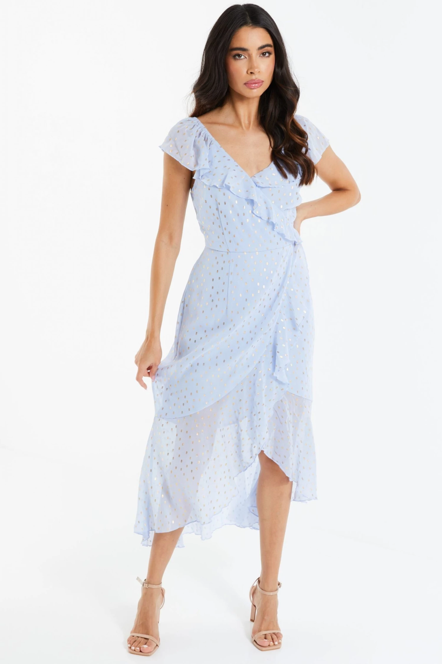 Quiz Light Blue Chiffon Wrap Midi Dress
