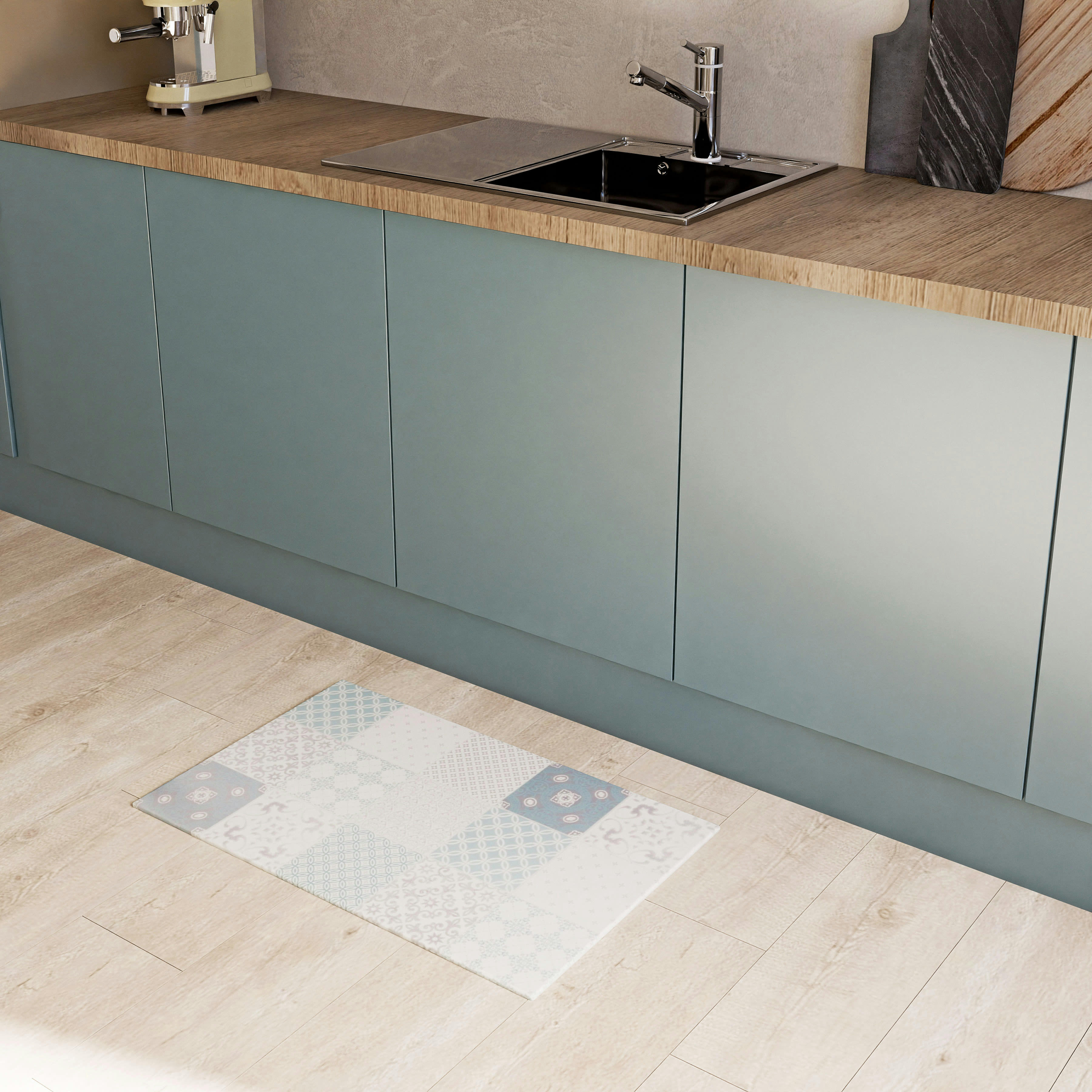 SERA - Tapis en vinyle motifs carreaux de ciment bleus, blancs et gris 50x80