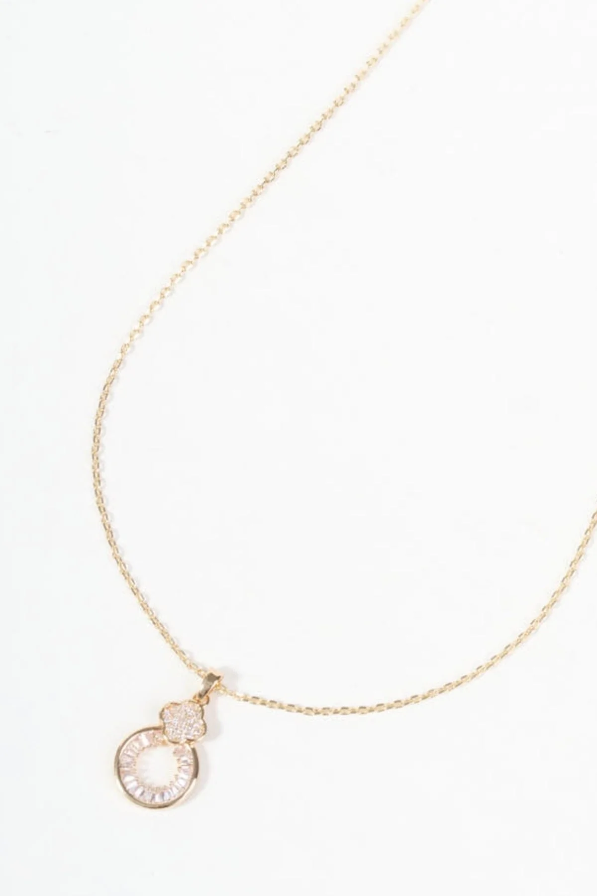 Gold Diamante Circle Pendant Necklace