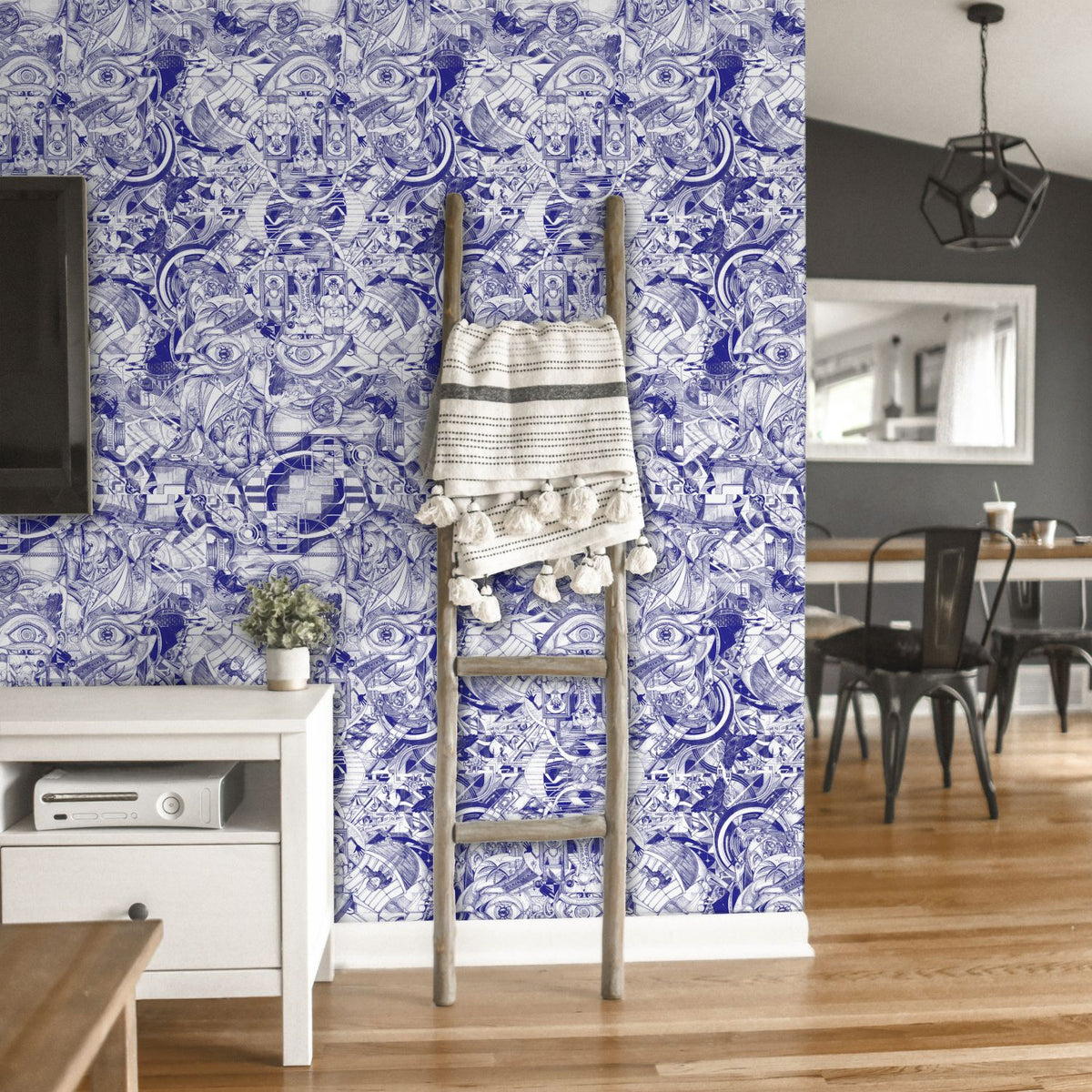 Walls4You behang surrealistisch motief blauw en wit - 53 cm x 10 m - 640157