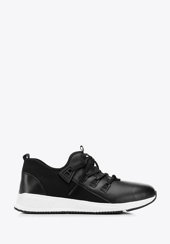 Męskie sneakersy ze skóry i tkaniny czarne