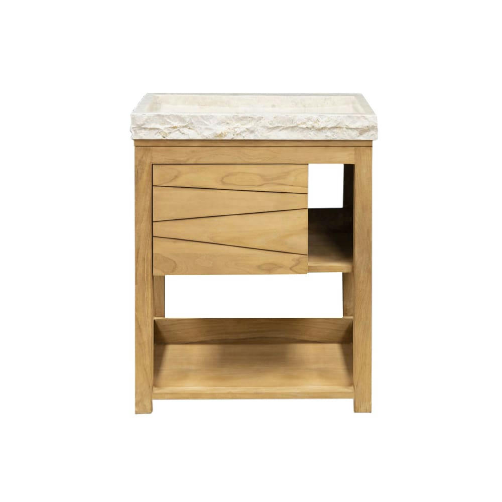 - Meuble salle de bain en teck vasque marbre crème L67cm