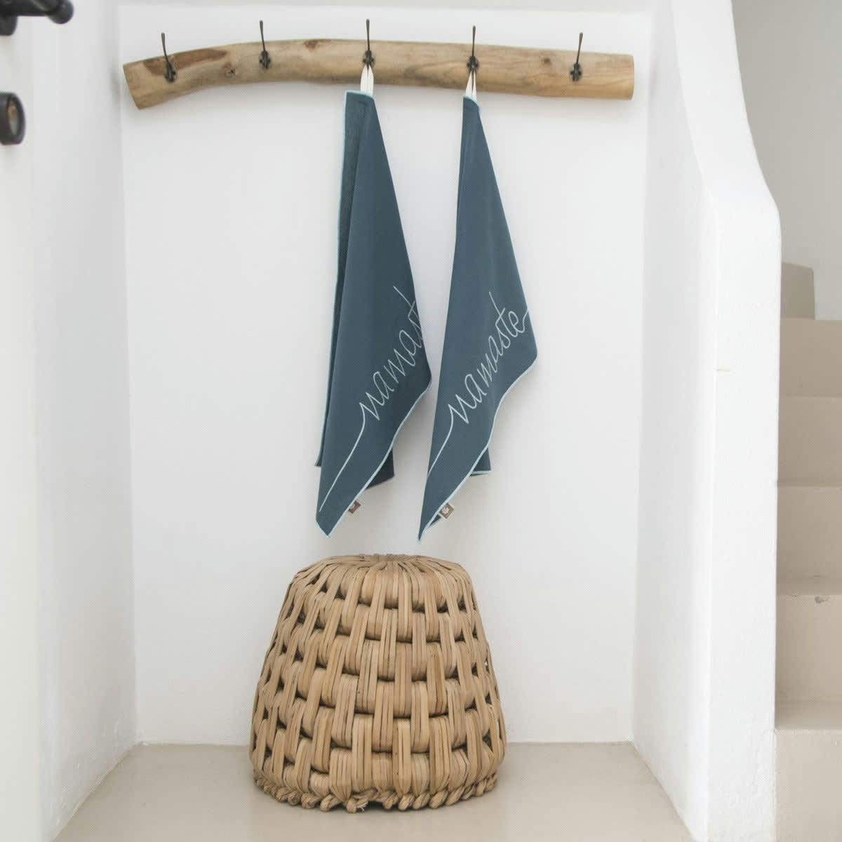 NAMASTE - Torchons (x2) coton  50x75 bleu paon