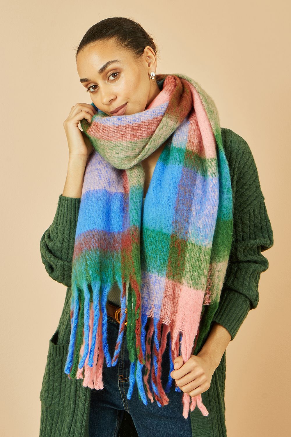 Yumi Multi-coloured Check Soft Scarf