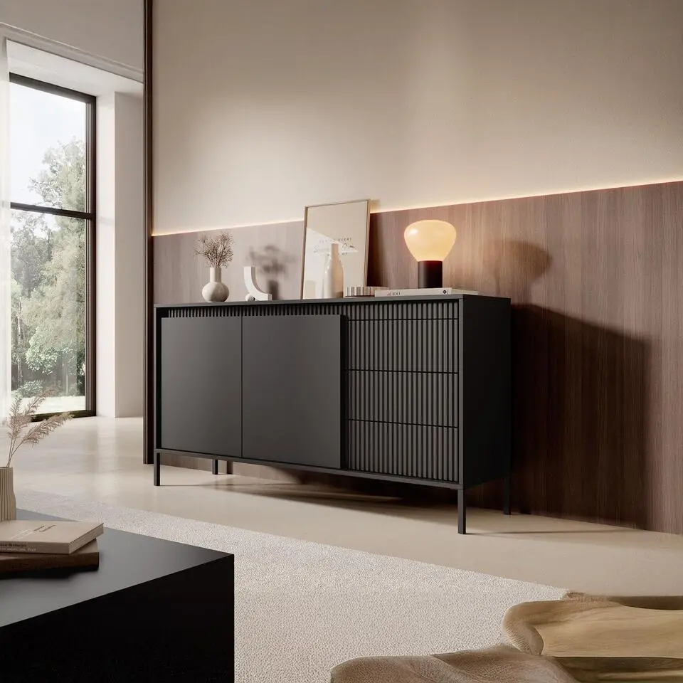 Meubella - Dressoir Saran - Mat zwart - 153 cm