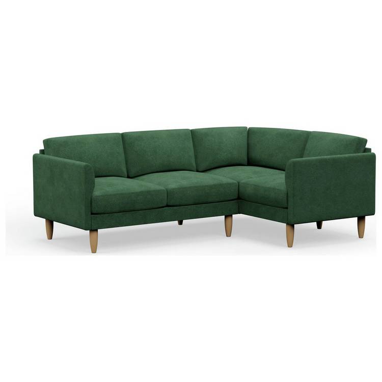 Hutch Velvet Curve Arm 4 Seater Corner Sofa - Sage Green