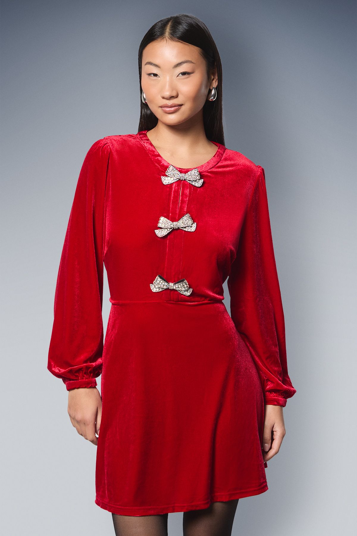 Dorothy Perkins Petite DP Luxe Bow Detail Velvet Mini Dress