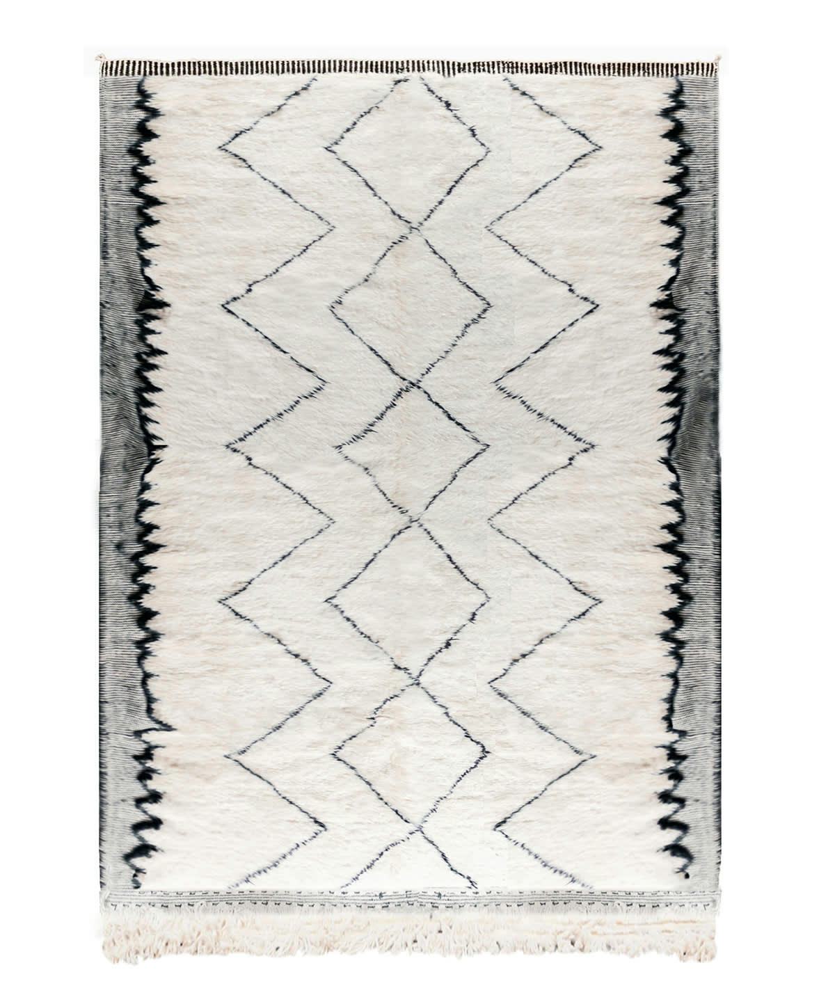 BERBERE - Tapis berbère original marocain laine noir blanc Riad 160x230
