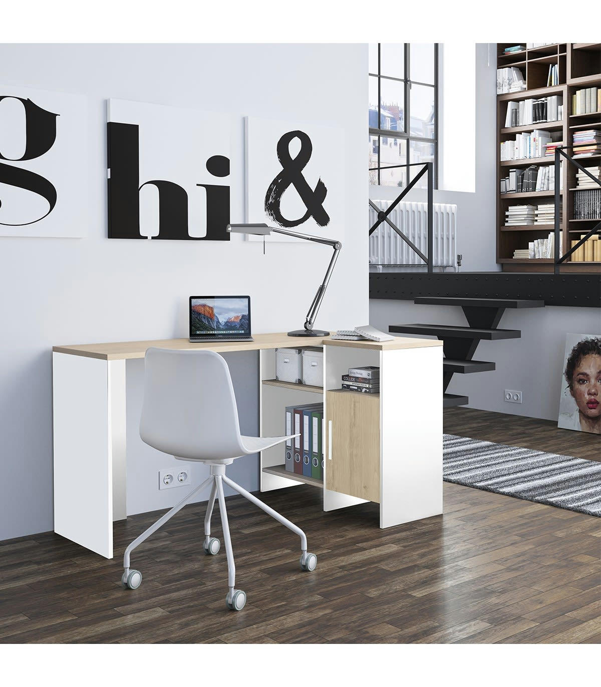 LIVERPOOL - Bureau d'angle industriel avec 3 niches et 1 porte